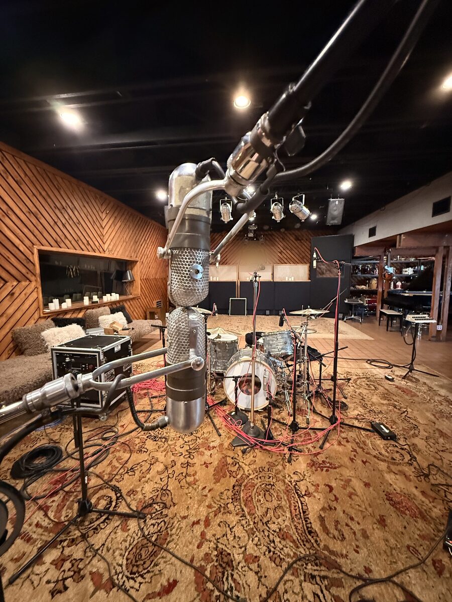 Drum kit set up in the live room