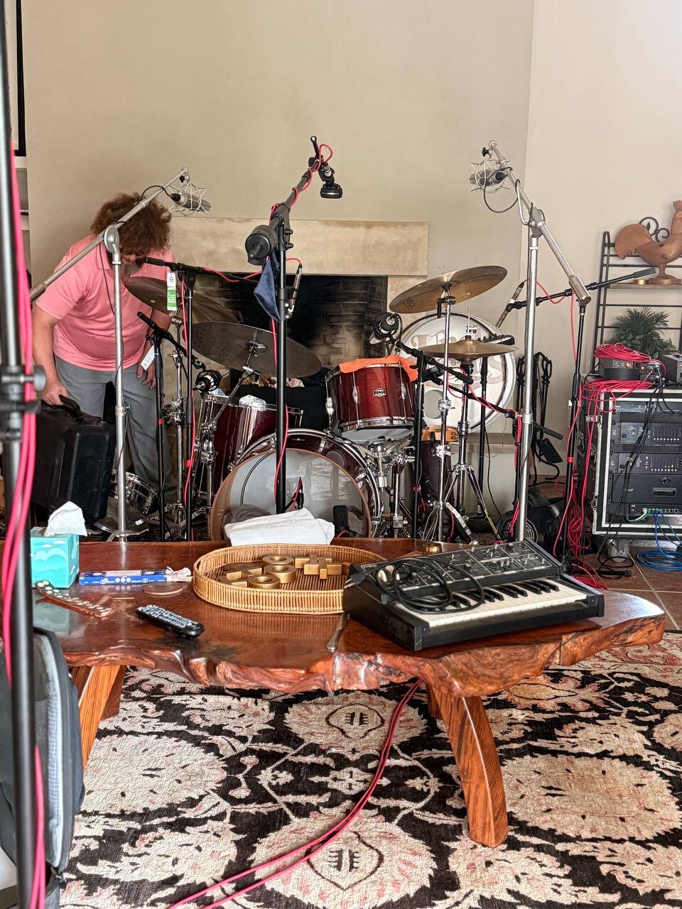 Drums in front of the fireplace